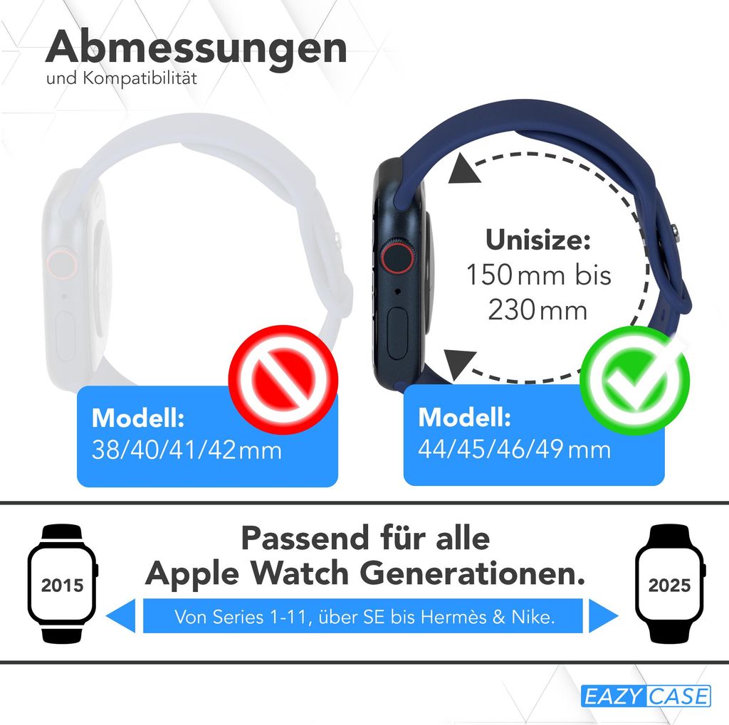 EAZY CASE Apple Watch Armband Silicon 44mm/45mm/49mm verstellbares Ersatzarmband, iWatch Serie, Sportarmband in Blau