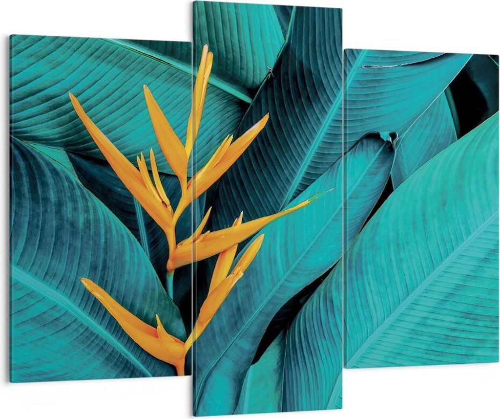 Bild auf Leinwand - Leinwandbild - 3 Teile - Blumen Tropen Blätter - 130x100cm - Wand Bild - Wanddeko - Wandbilder - Leinwanddruck - Bilder - Wand...
