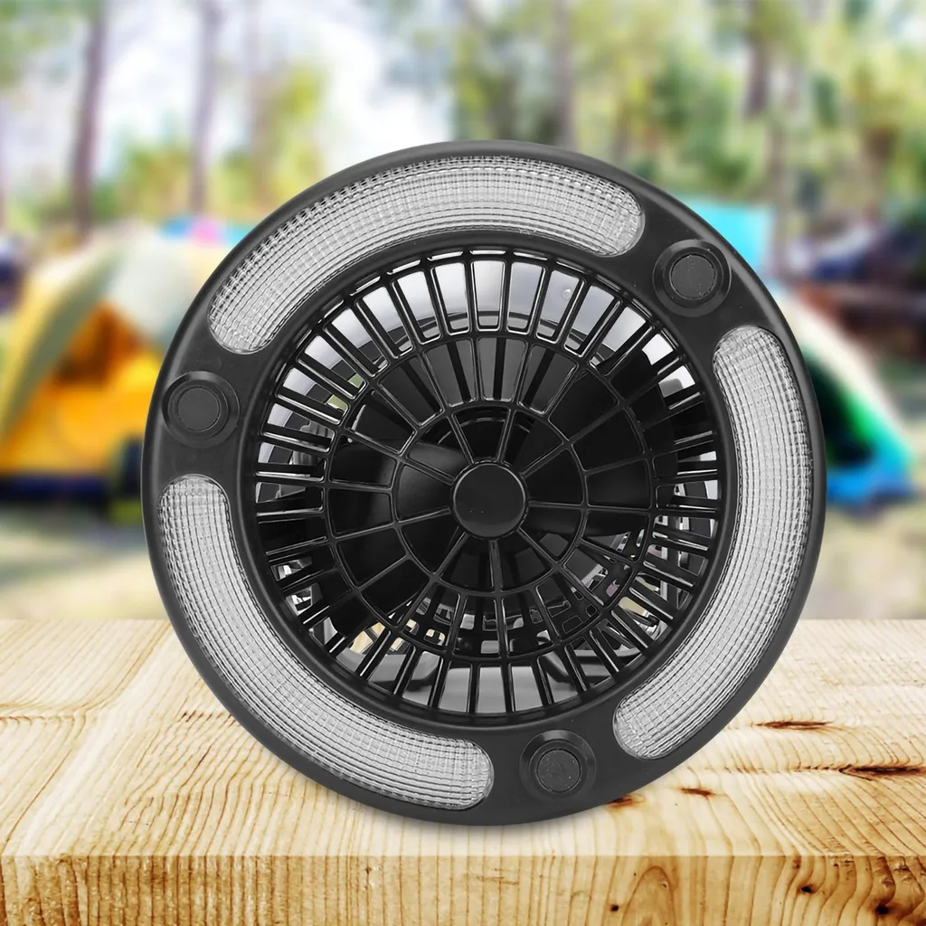 Lampe Ventilateur Camping 18 LED Puissante avec Crochet de Suspension Noir - 3