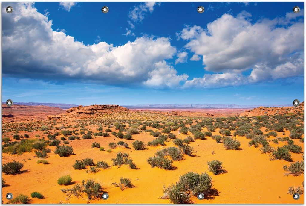 Wallario Outdoor-Poster für Garten oder Balkon, Motiv Wüste in Arizona - blauer Himmel mit Wolken I, in ca. 80 x 120 cm