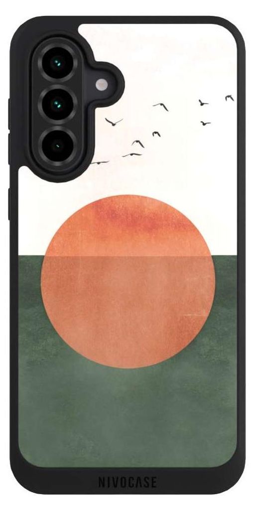 NIVOCASE Handyhülle für Samsung Galaxy A36 5G Hülle NIVOpure Case Schwarz Sonnenschein Sonnenuntergang Vogel