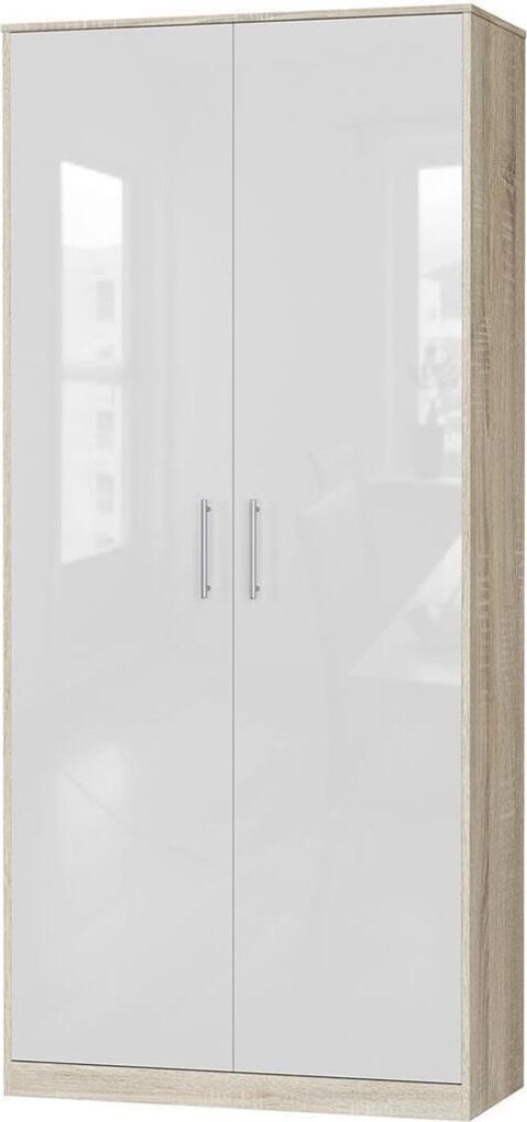 SMARTBett Schrank Kleiderschrank Aktenschrank 100 cm Eiche Sonoma/Weiss Glanz