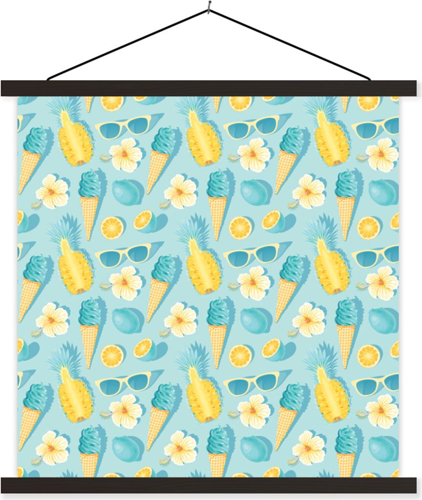 MuchoWow Textilposter Sommer - Elemente - Blau - Muster 40x40 cm mit schwarzem Rahmen - Fotos