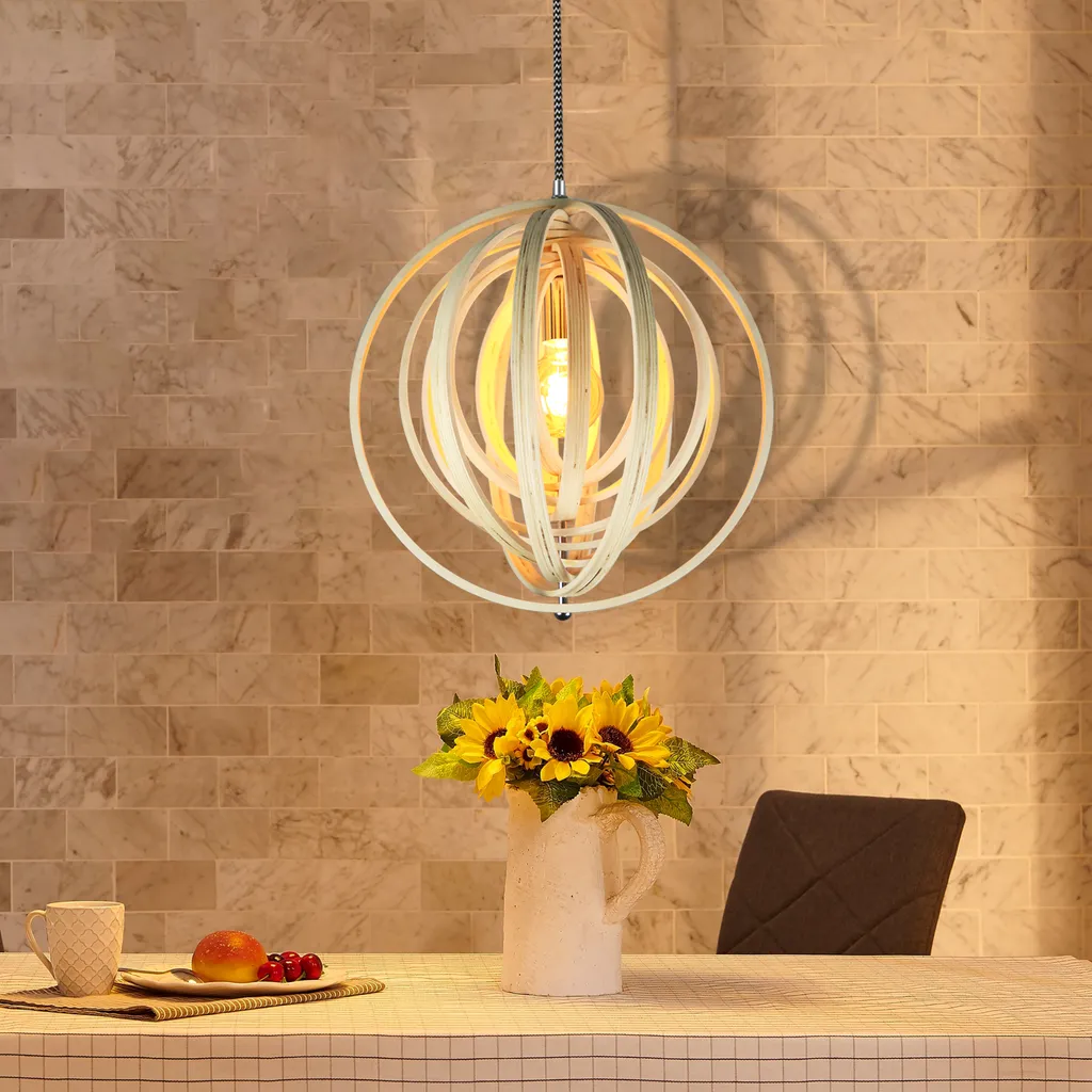 ZMH Lampe suspendue de table en bois Ø 40 cm luminaire salle à manger