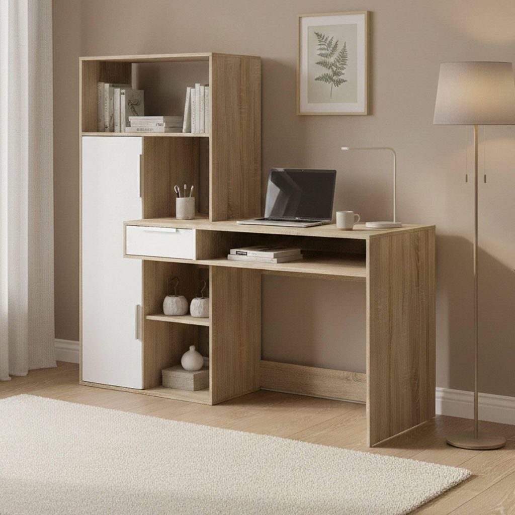 Dmora Scrivania Annalou 60.35x162.8x155.4h cm Bianco, Immagine del prodotto 