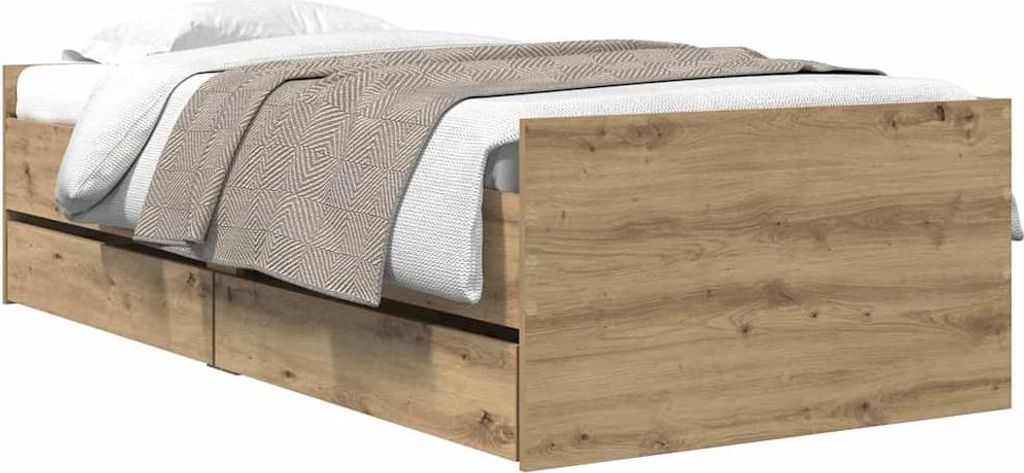 (Design 2026) Bettrahmen Artisan-Eiche 90 x 200cm Massives Kiefernholz - HOMMIE 391373 - Klassische BettenJugendbett Tagesbett