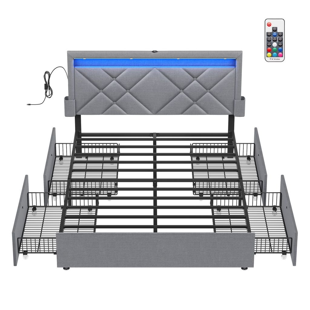 VASAGLE Doppelbettgestell, Bettgestell, 140 x 200 cm, LED, Produktbild 