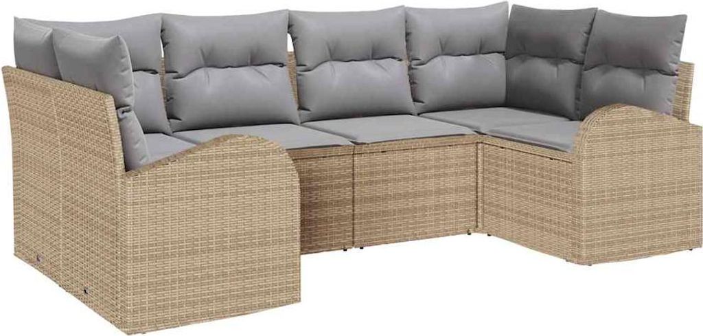 Gartensofa-set mit Kissen 6 pcs Beige Poly Rattan