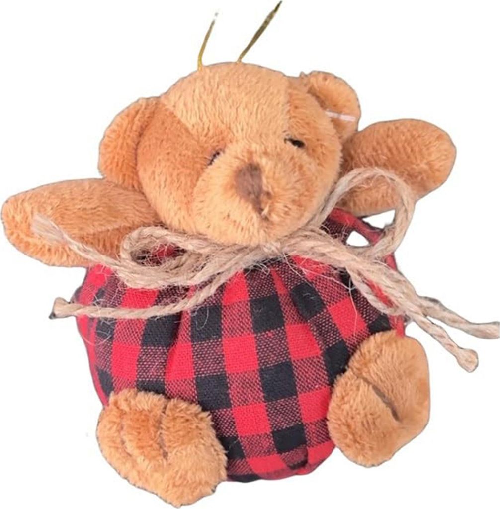 Plaid Bear Ornamente für den Baum, 10 cm Mini-Plüschbär mit Plaid-Motiv, Weihnachtsbaumschmuck für die Weihnachtsfeier, Heimdekoration