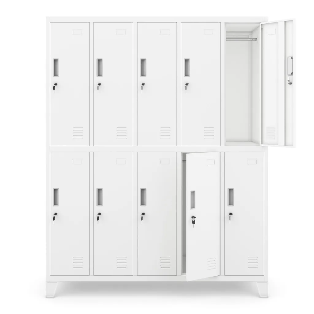 Armoire de Rangement Métallique à 10 Compartiments avec Aérations Blanc - 4