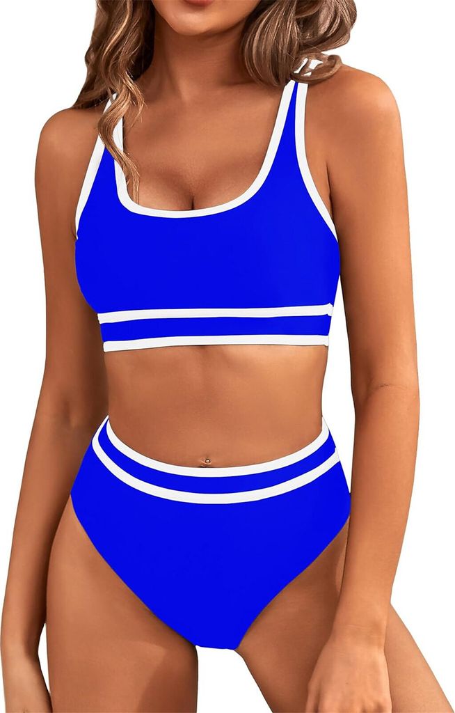 ASKSA Damen Bikini Set y Push Up Badeanzug Zweiteilige Tankini Bademode Swimsuit, Koenigsblau, Groesse: L