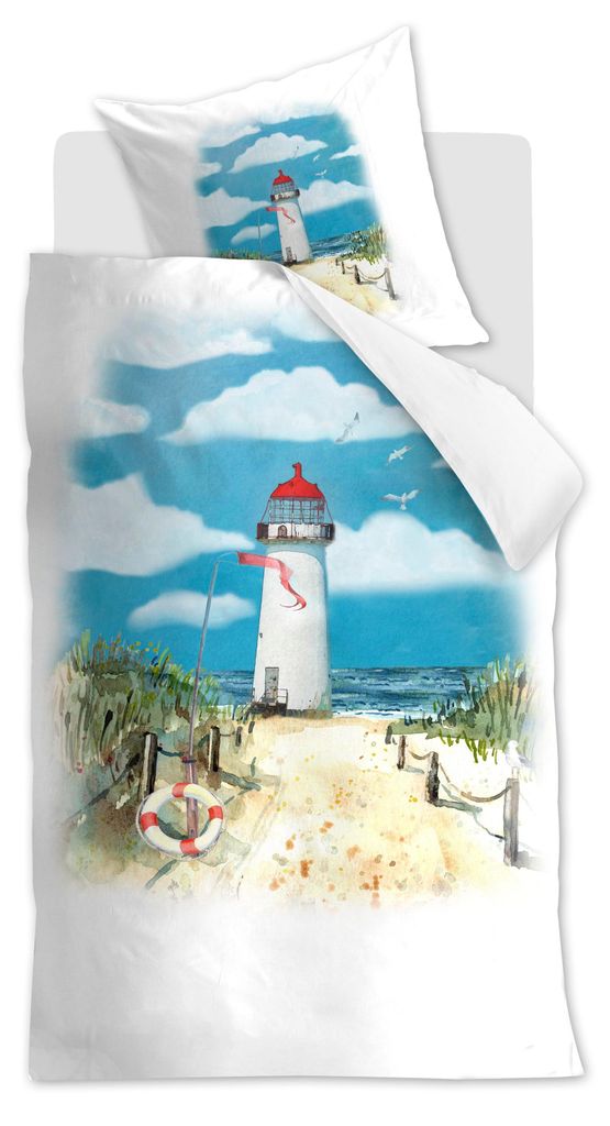 Beddinghouse Bettwäsche Renforcé - Lighthouse Aquarell 135 x 200 cm Leuchtturm, aquarell, blau, weiß