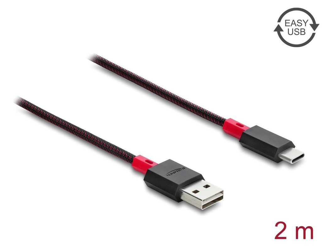 DELOCK EASY-USB 2.0 Kabel Typ-A St > USB Typ-C St 2m schwarz