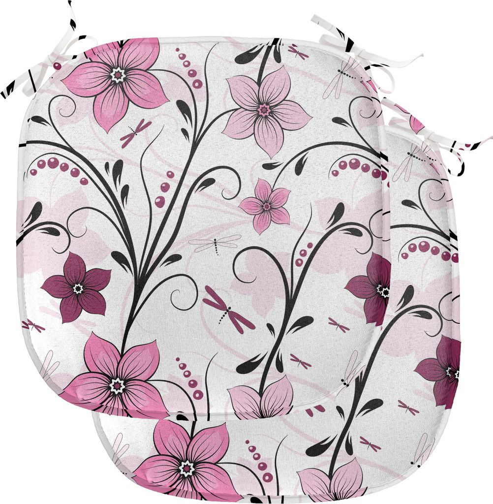 ABAKUHAUS Libelle Polster für Esszimmerstühle, Shabby Pflanze Röschen, Dekoratives wasserfestes Kissen mit Riemen für Küchensitze, 40 cm x 40 ...