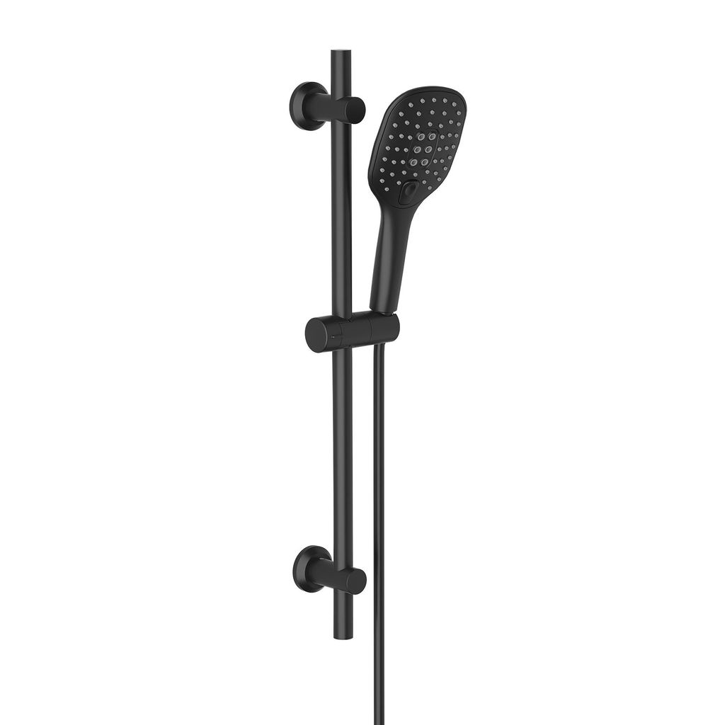 Görbach Schwarz Duschset mit Handbrause Duschstange mit Duschkopfhalter, Duschbrause mit schlauch und halterung, Rail Shower kit Brausestangeset 70cm