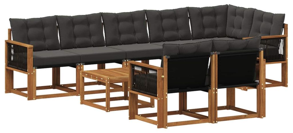 vidaXL Outdoor-Sofagarnitur mit Kissen 9 pcs Natürlich und Schwarz