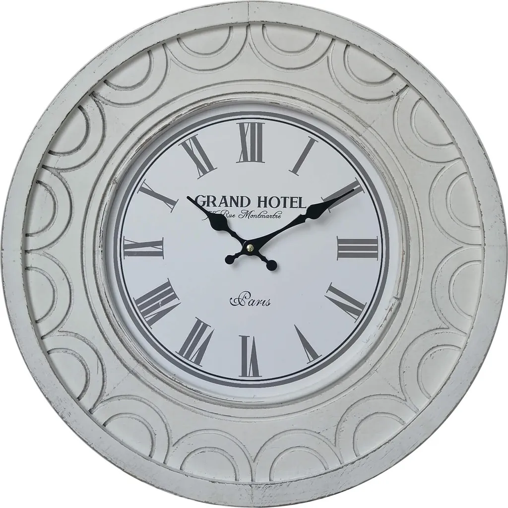Grande Horloge Murale Silencieuse Style Shabby Chic Bois Blanc 50cm