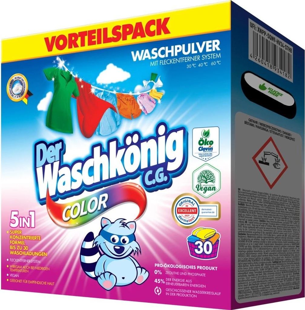 Waschkonig Color Waschmittel Pulver für Buntwäsche, 1,95 kg Produktbild 