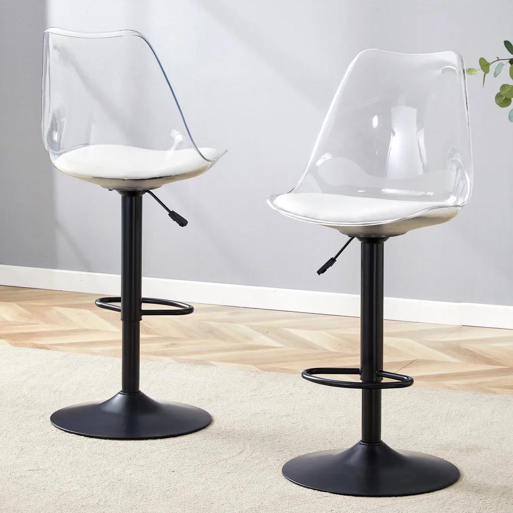 Lot de 2 Tabourets de Bar Noirs et Transparents Réglables 60-80 cm