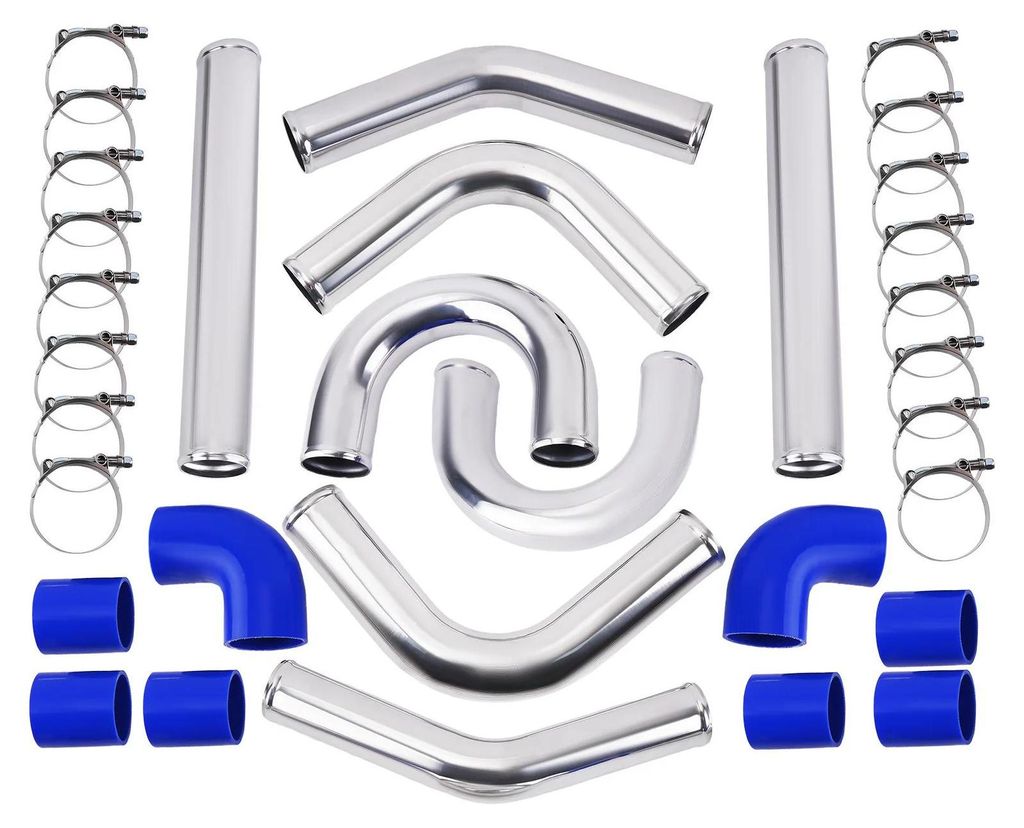 Universaler Turbo Ladeluftkühler - Alu Rohr & Silikonschlauch Kit - 6,3 cm Rohrdurchmesser - Komplett Set