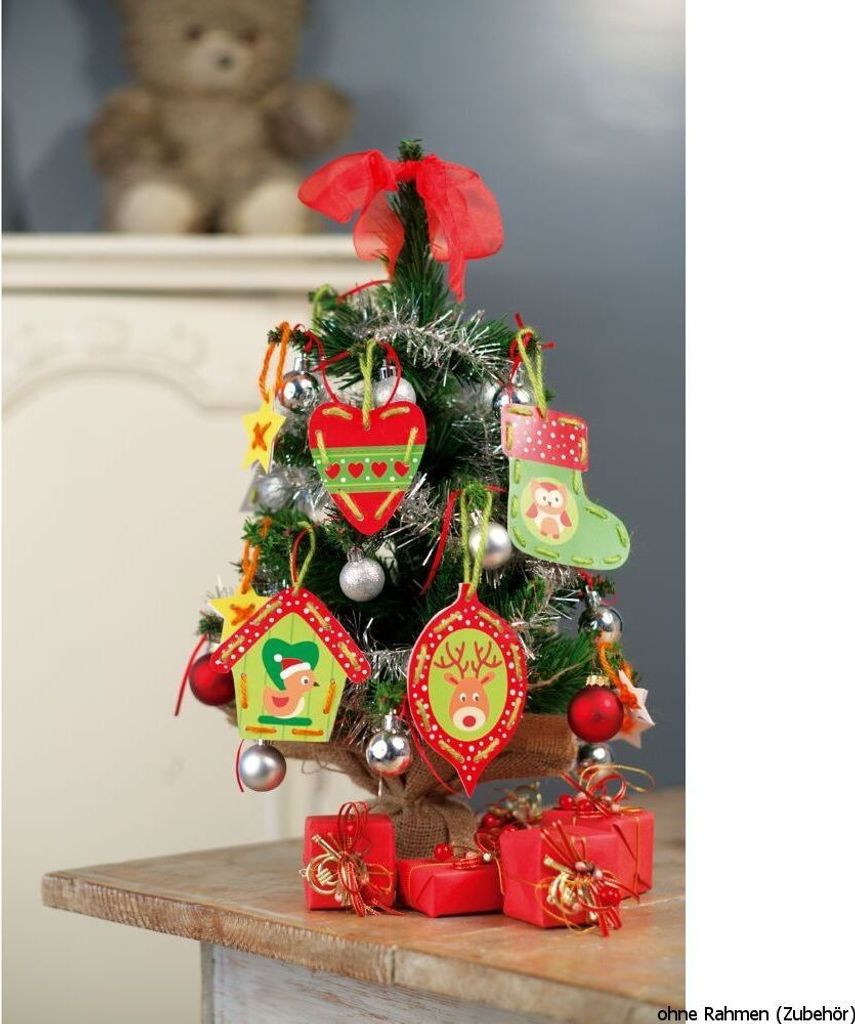 Auslaufmodell Vervaco Stickkarten "Weihnachtsschmuck", 2er Set, Stickbild vorgezeichnet
