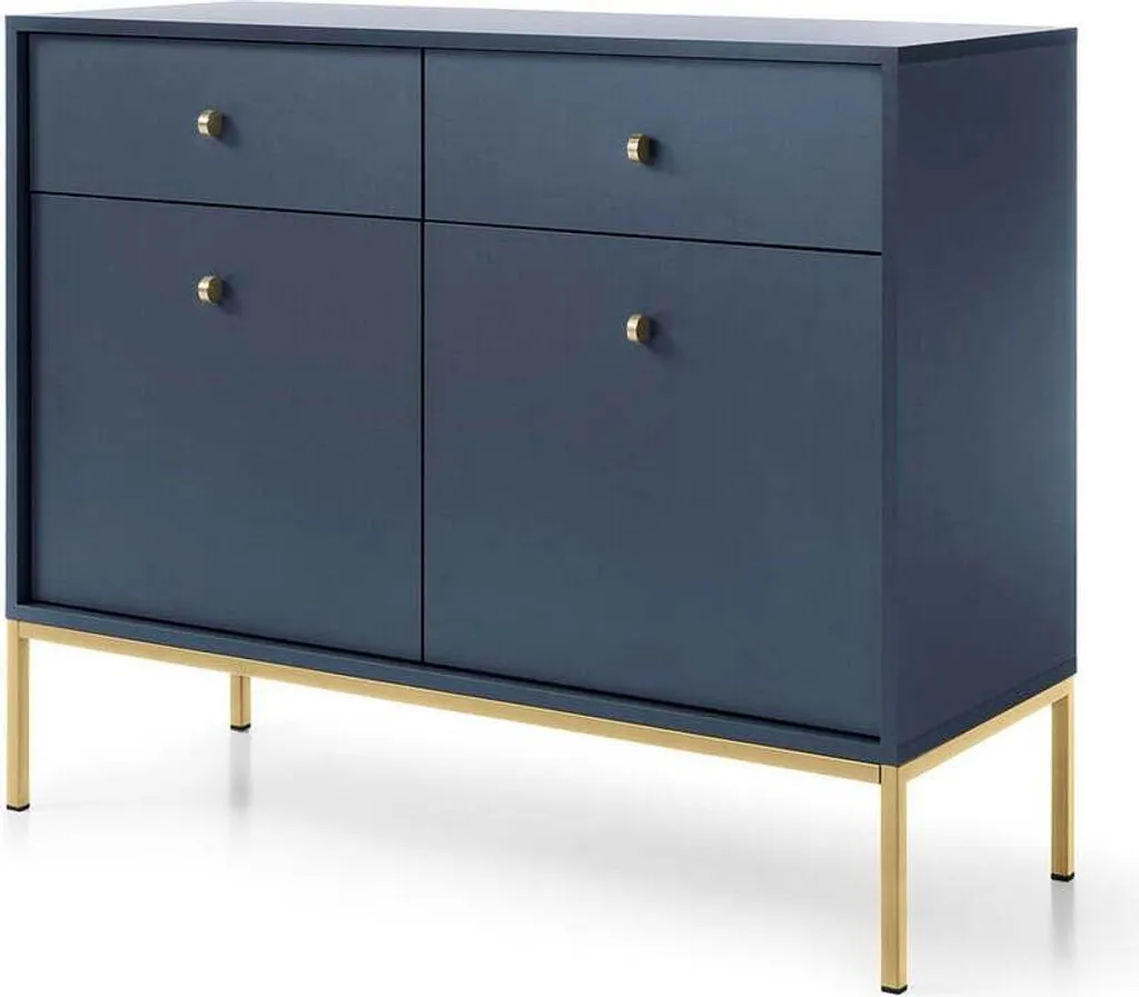 Buffet Bleu Marine 104cm avec Détails Dorés - Meuble de Rangement Chic