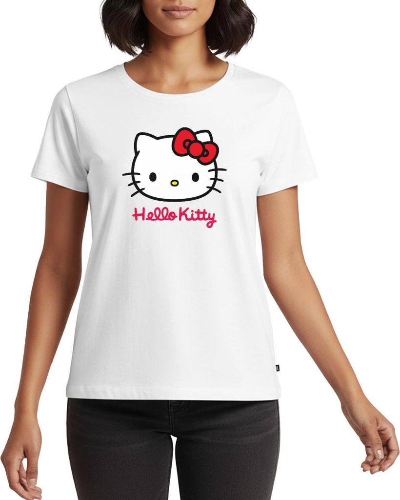 Spreadshirt Hello Kitty Klassisch Mit Schriftzug Frauen Premium T-Shirt, 3XL, Weiß