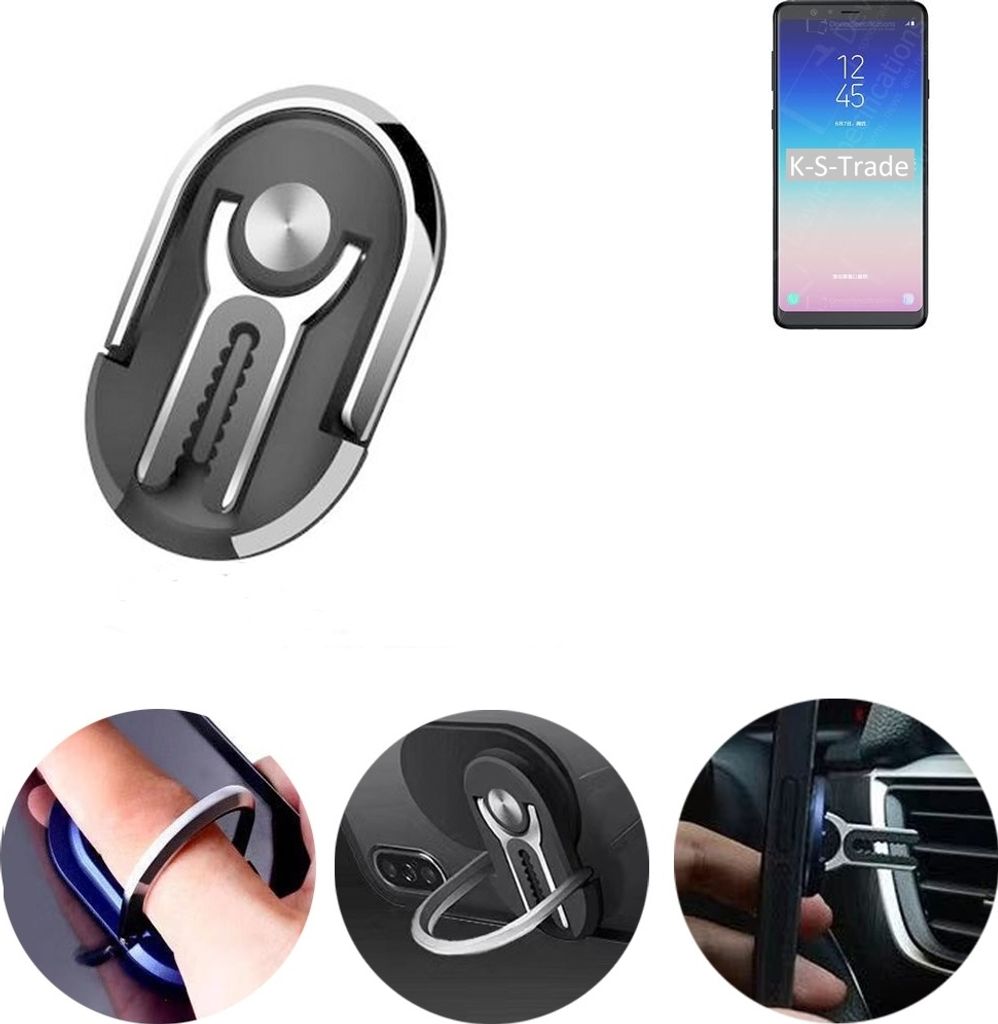 K-S-Trade 3in1 Smartphone-Ring Handy-Ring kompatibel mit Samsung Galaxy A6s Fingerhalterung Handyring Tischständer Lüftungsgitter-Halterung Tisch