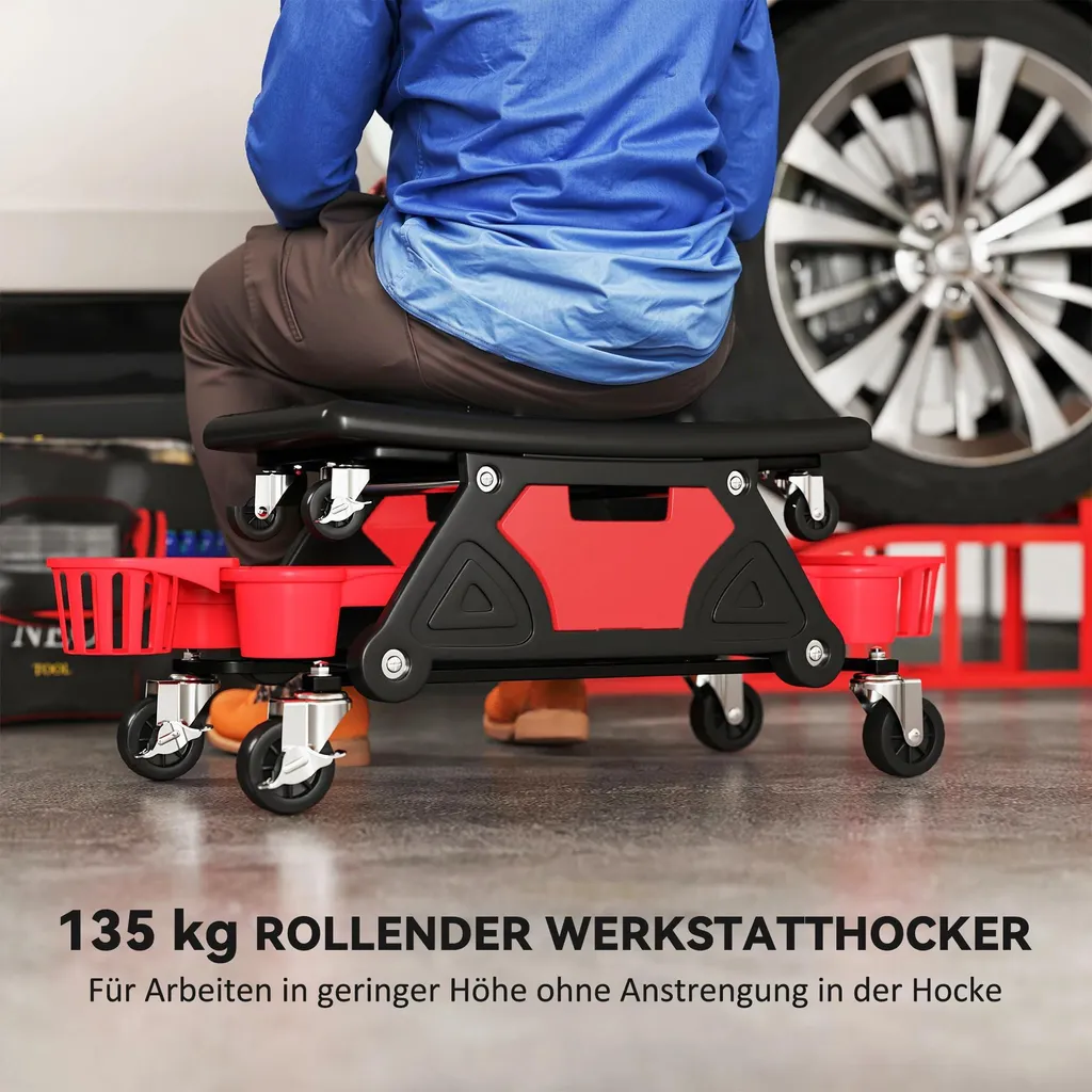 Tabouret de garage roulant pour mécanique avec support outils intégré - 4