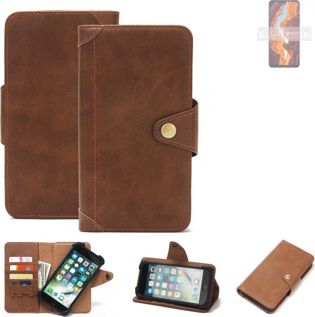 K-S-Trade Handyhülle für Wiko 10 Schutz Hülle Walletcase Bookstyle Tasche Case Handytasche Wallet Flipcase Cover PolyurethanBraun (1x)