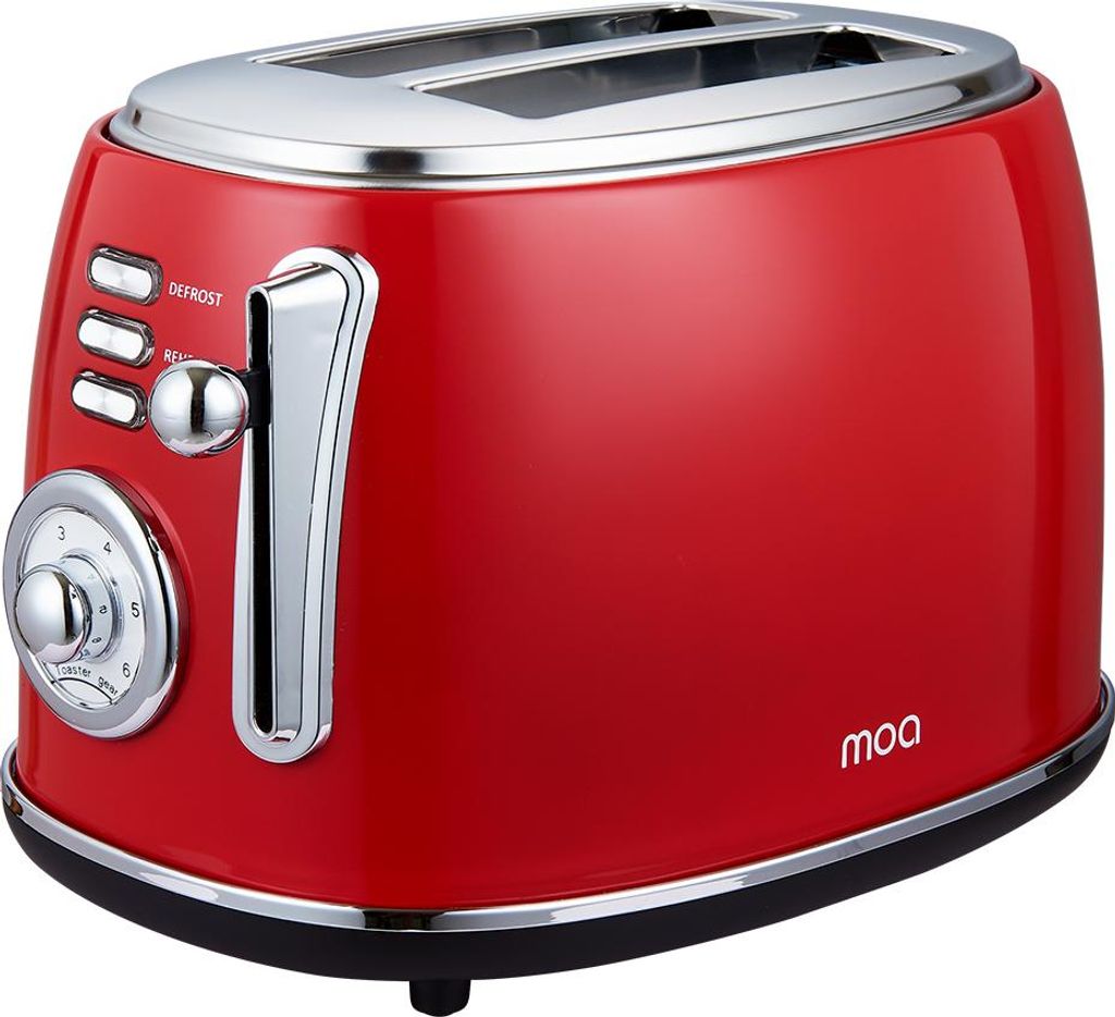 MOA Retro Toaster - Toaster mit 2 Extra Breiten Schlitzen - 6 Bräunungsstufen - 850W - Rot