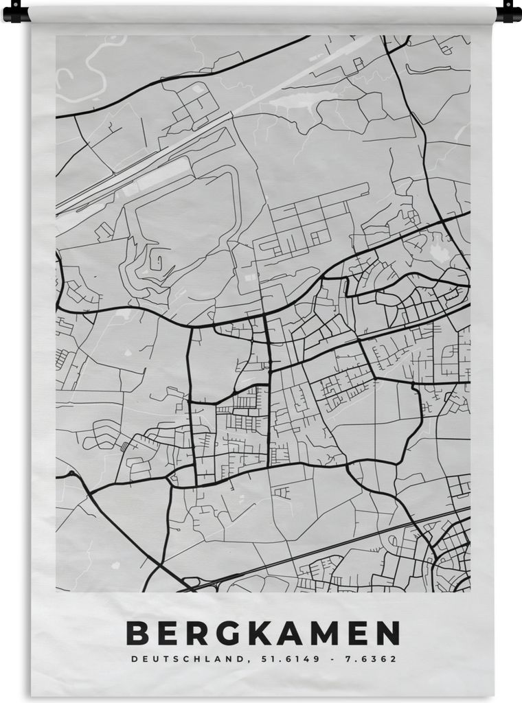MuchoWow Wandteppich Wandbehang Bergkamen- Stadtplan - Deutschland - Karte 60x90 cm Tapisserie Dekoration Wandtuch - Foto-Teppich - Abwaschbar