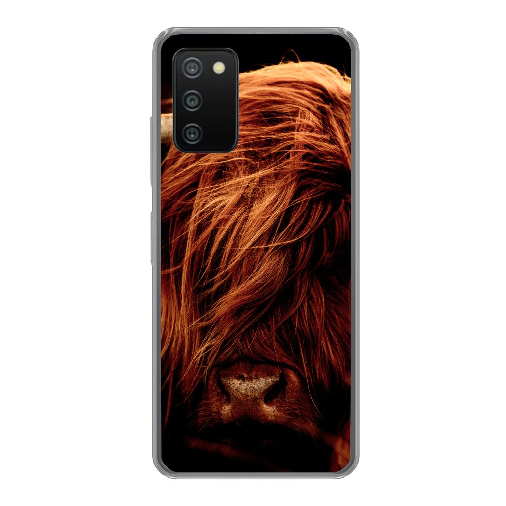 MuchoWow Handyhülle Schutzhülle Hülle für Samsung Galaxy A03s Schottischer Highlander - Kuh - Hörner - Porträt - Tiere Silikon Softcase Han...