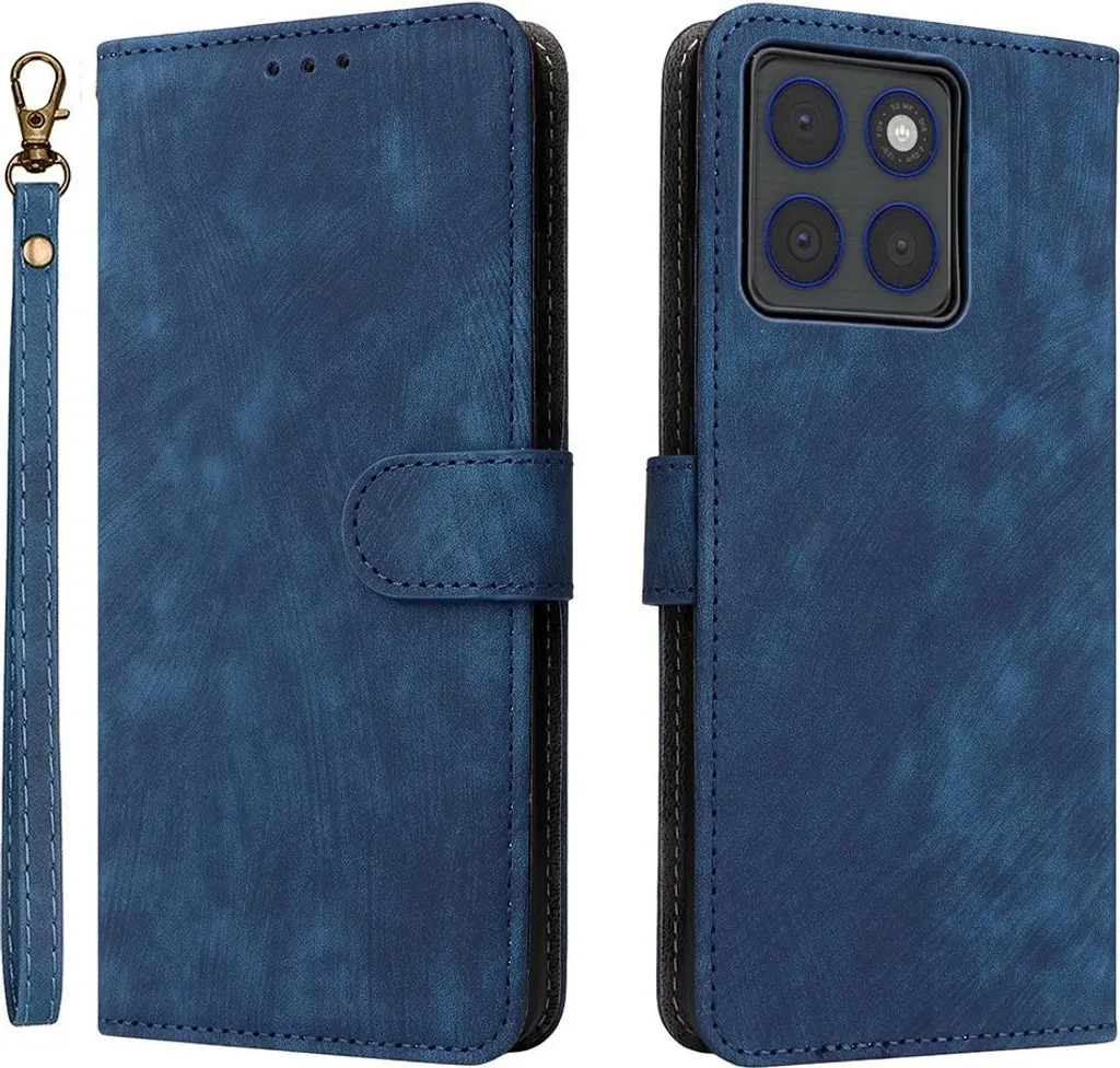 Motorola Edge 70 Cover Phonesta Blu Vintage con Cordino da Polso