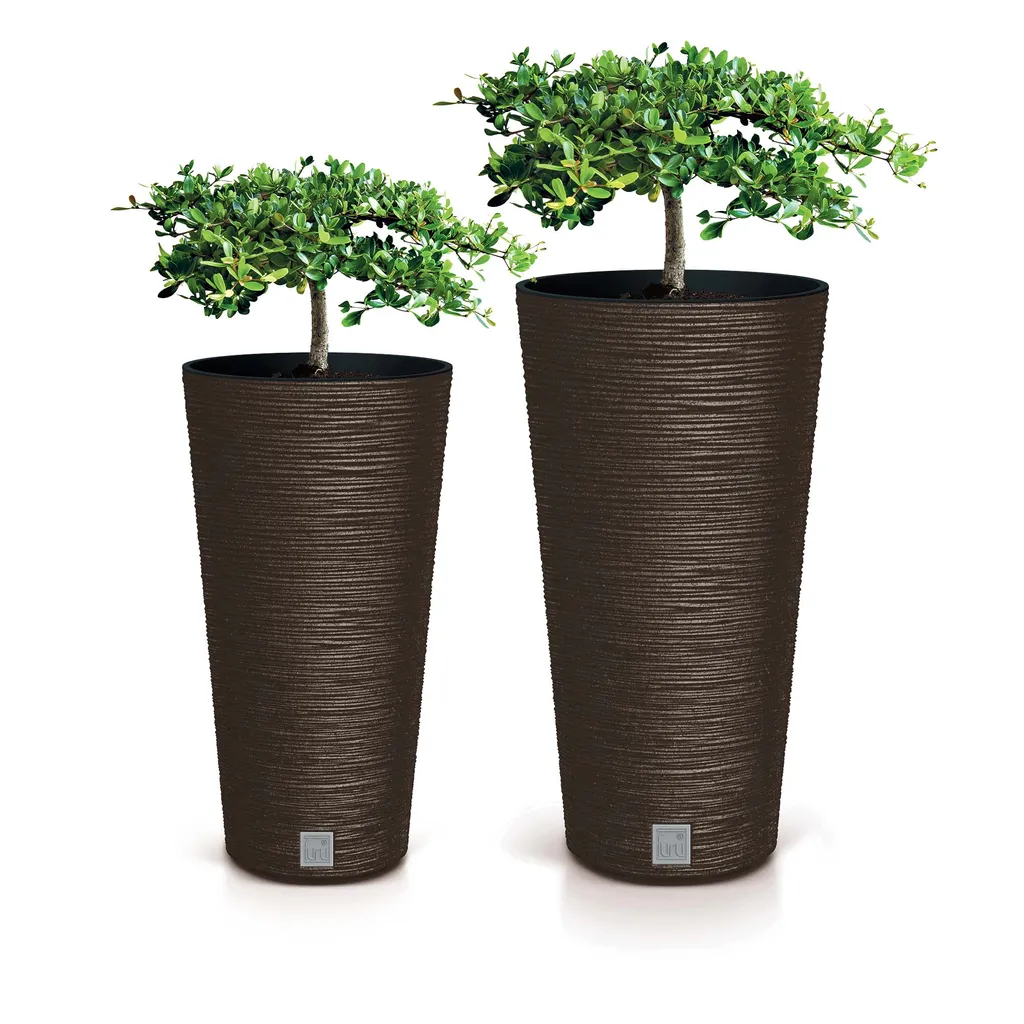 Lot de 2 jardinières Furu Slim Eco Wood 48cm et 57cm café avec insert
