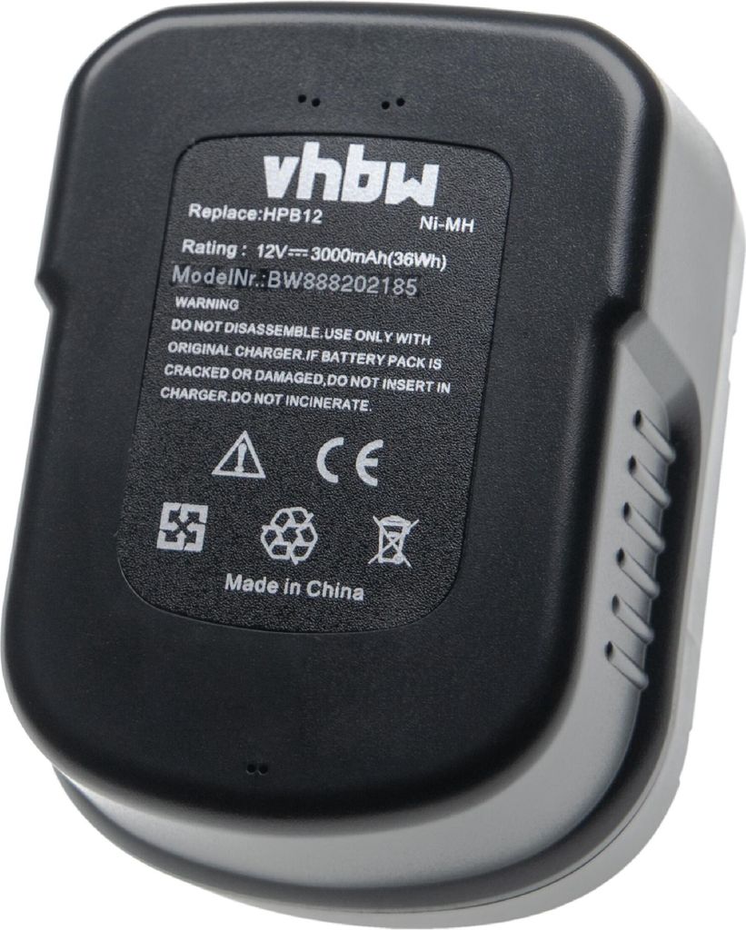 vhbw Akku Ersatz für Black & Decker A12, A12-XJ, A12EX, A1712, A1712, BD1204L, BPT1047, Firestorm FS120B, A12E für Werkzeug (3000 mAh, NiMH, 12 V)