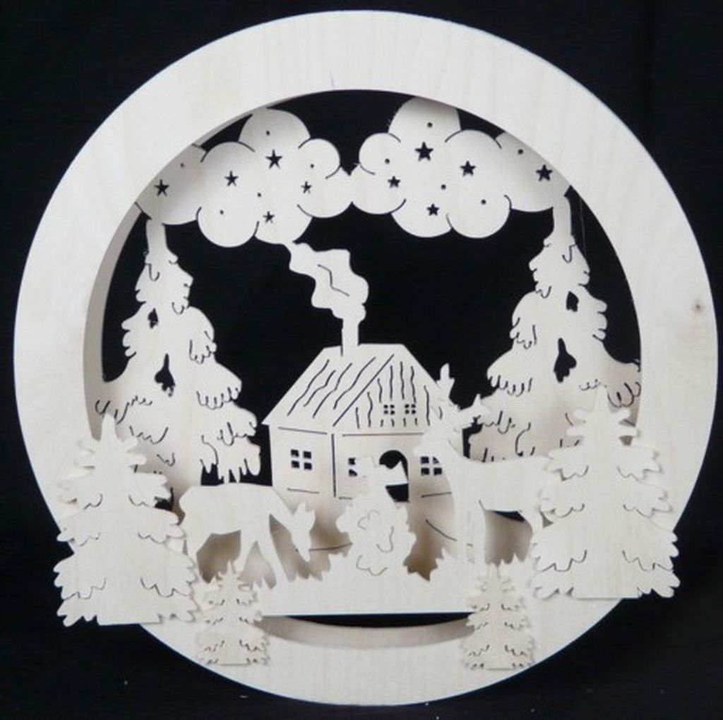 Fensterbild mit Haus Rehe und Beleuchtung BxHxT 32x32x4cm Produktbild 