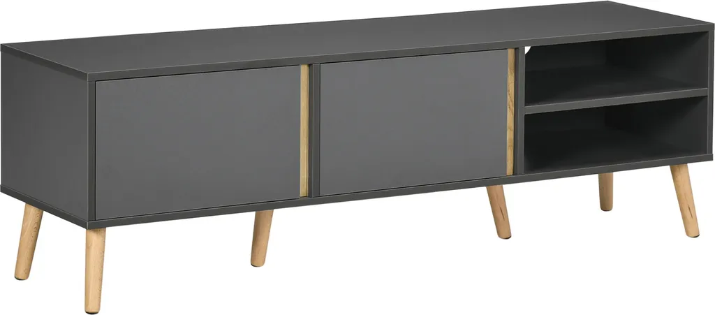 Meuble TV gris foncé 150 cm style nordique avec 2 portes et 2 niches