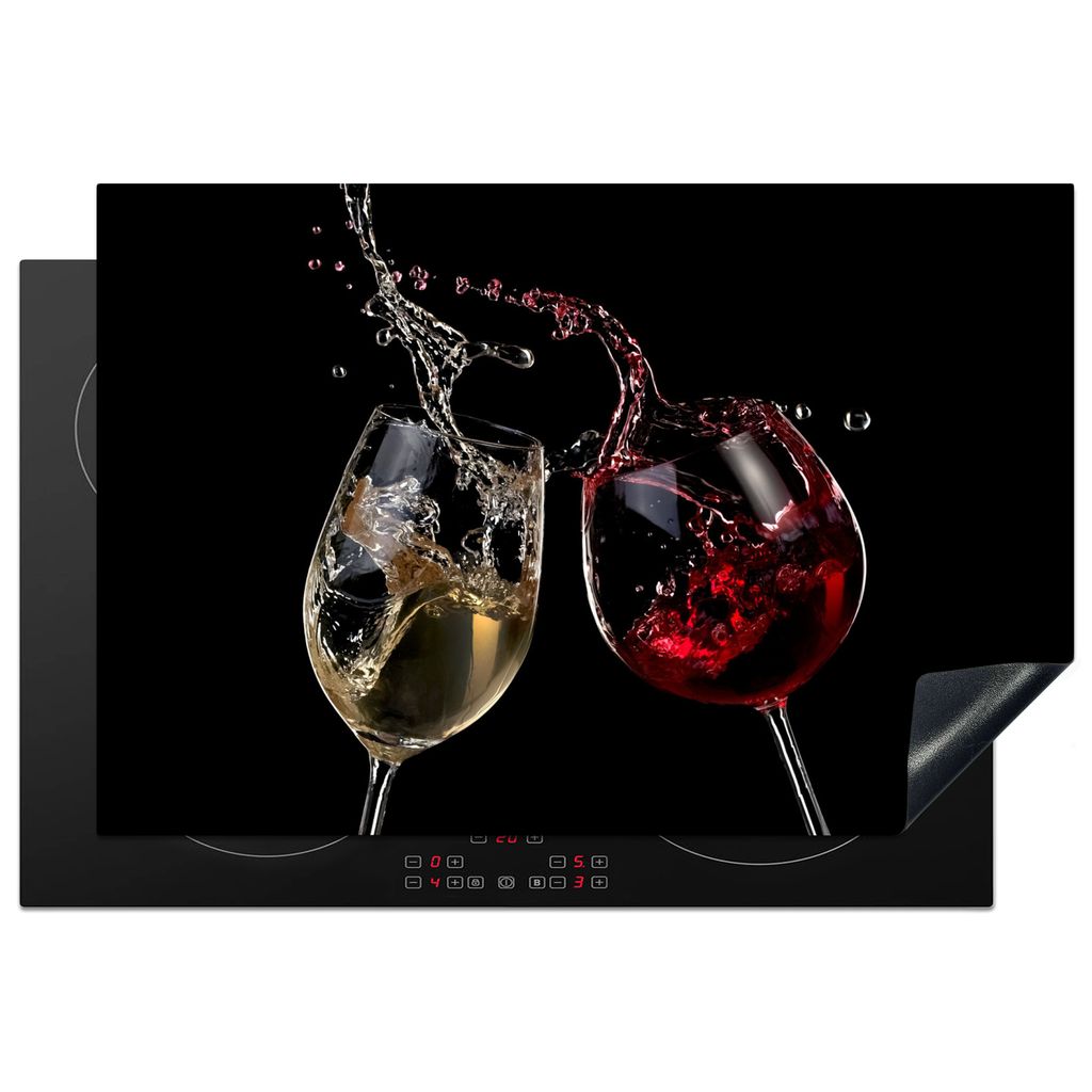 KitchenYeah Herdabdeckplatte Rotwein - Weißwein - Glas - Schwarz , 77x51cm, Küche Deko, Glaskeramikkochfeld Herdabdeckung, Abdeckplatte fùr Ko...