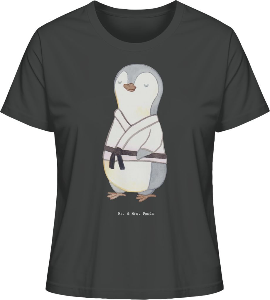 Mr. & Mrs. Panda Oberteil Damen Pinguin Karate Größe L - Anthrazit - Geschenk, Verein, Kampfsportart, Baumwoll T-Shirt, Frauen, Shirt, Kampfkunst...