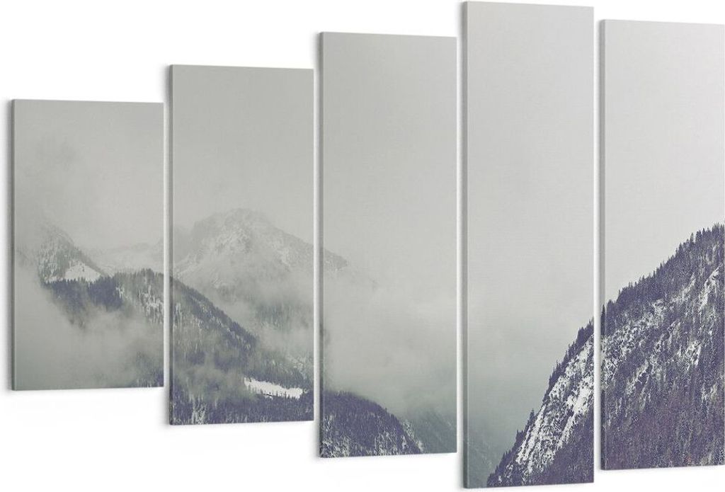Bild auf Leinwand - Leinwandbild - 5 Teile - Berge Wald Nebel - 150x100cm - Wand Bild - Wanddeko - Wandbilder - Leinwanddruck - Bilder - Wanddekora...
