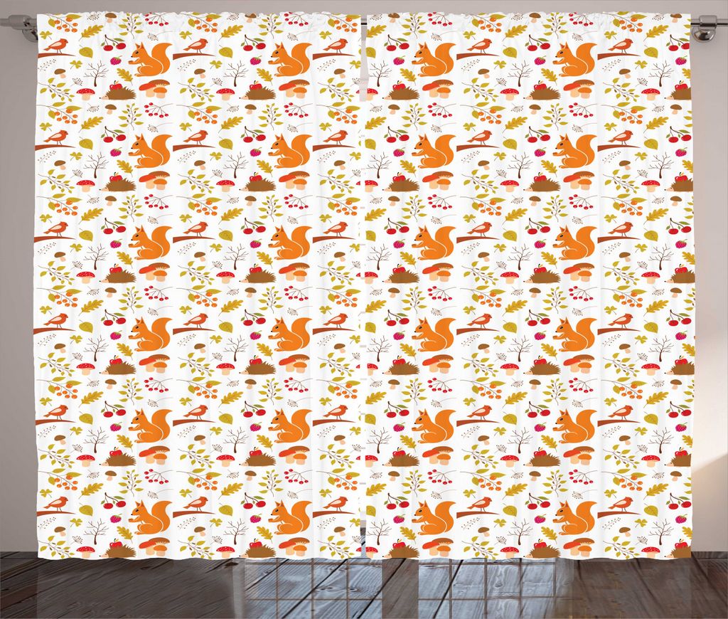 ABAKUHAUS Wald Rustikaler Gardine, Herbstliche Blumenelemente, Schlafzimmer Kräuselband Vorhang mit Schlaufen und Haken, 280 x 225 cm, Mehrfarbig