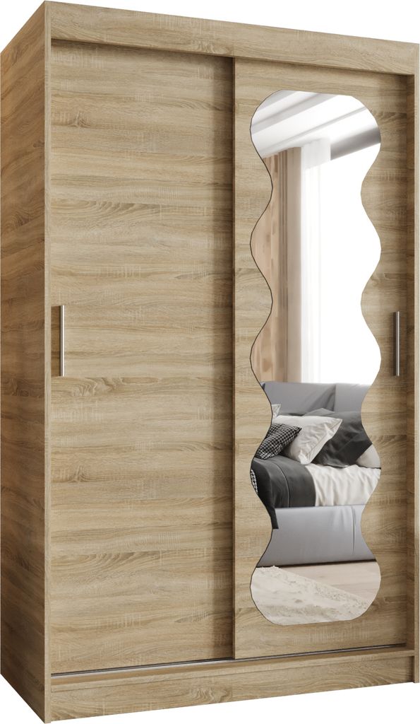 MEBLE KRYSPOL SPOTI 120 Kleiderschrank mit zwei Schiebetüren für Schlafzimmer – moderner Aufbewahrungsschrank mit Kleiderstange und Regalen –...