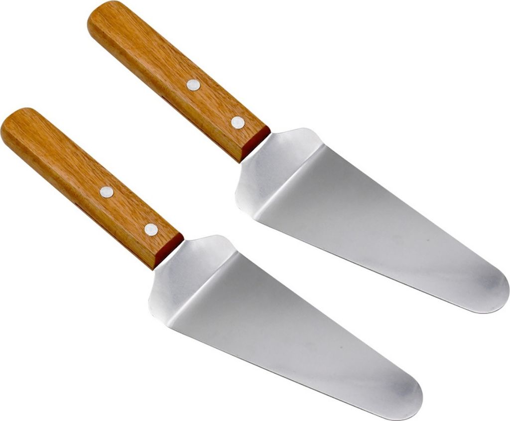2er Pack Pizzaheber aus Edelstahl mit Holzgriff Tortenheber Pizzaschieber 25,5 cm x 6 cm Pfannenwender - Fleischwender Küchenschaber Set Lasagnehe...