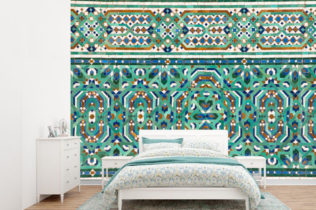 MuchoWow Fototapete für Wohnzimmer oder Schlafzimmer Wandtapete Vinyl Motivtapete Eine traditionelle marokkanische Mosaikdekoration - 330x240 cm...