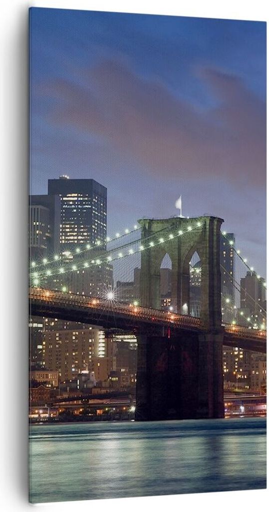 Bild auf Leinwand - Leinwandbild - Brooklyn brücke nacht new york city - 65x120cm - Wand Bild - Wanddeko - Leinwanddruck - Bilder - Kunstdruck - L...