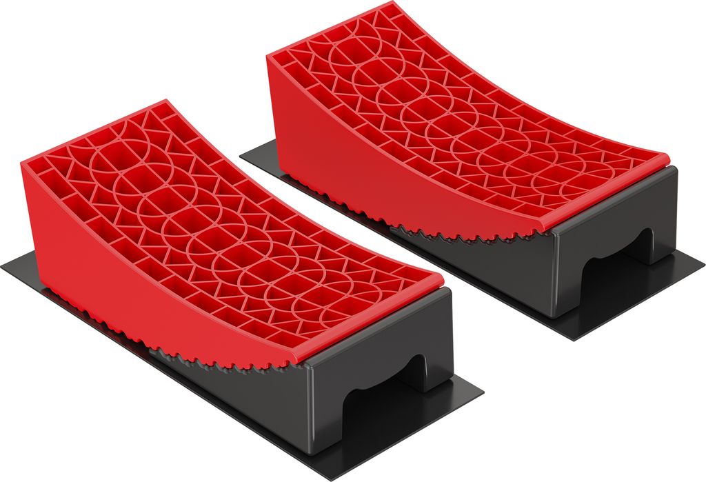 XPOtool Auffahrkeile Wohnmobil 10cm 13,6t Auffahrkeile Set mit 2 Rundkeilen, 2 Unterlegkeilen, 1 Gummimatte, 1 Wasserwaage für Wohnmobil und Wohnw...