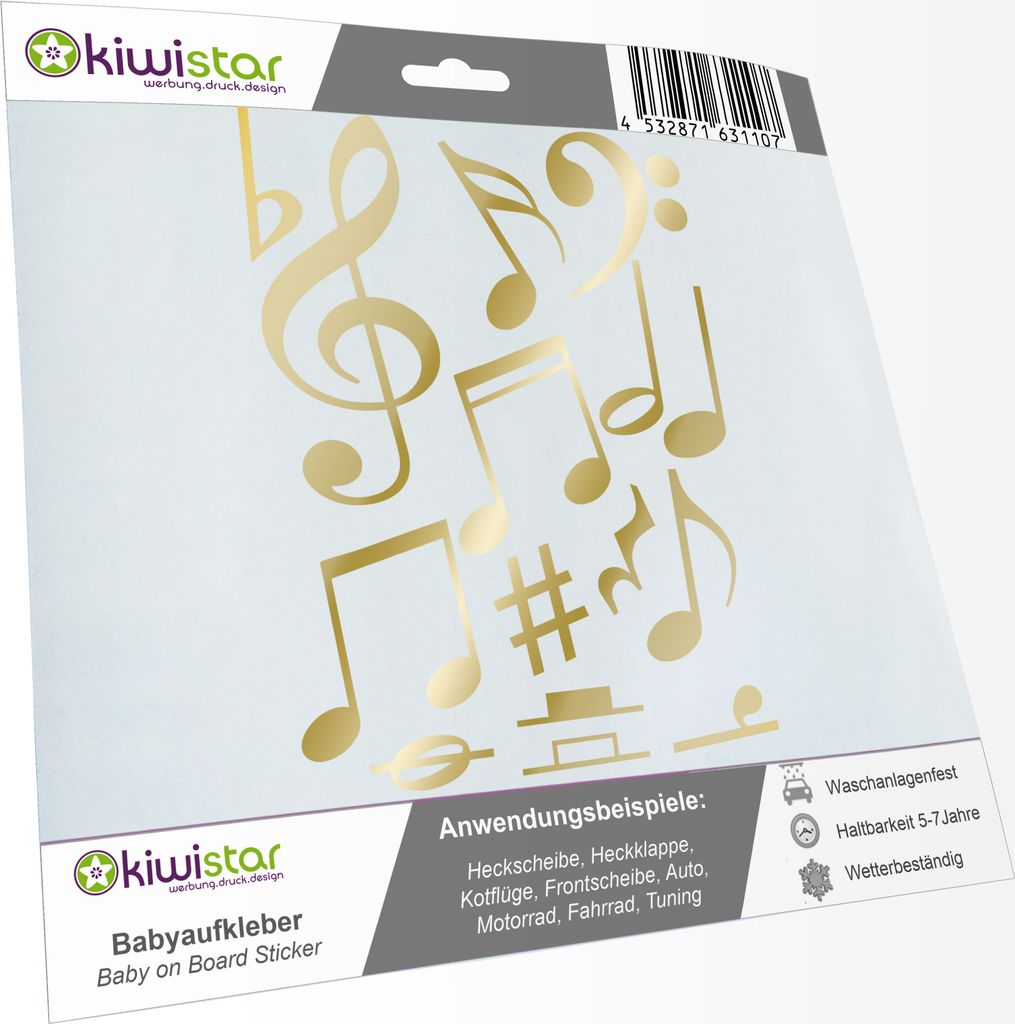 Bogengröße A4 - Musiknoten - Folienaufkleber - Deko IN 15 Farben - Neon + Chrom! Sticker Aufkleber