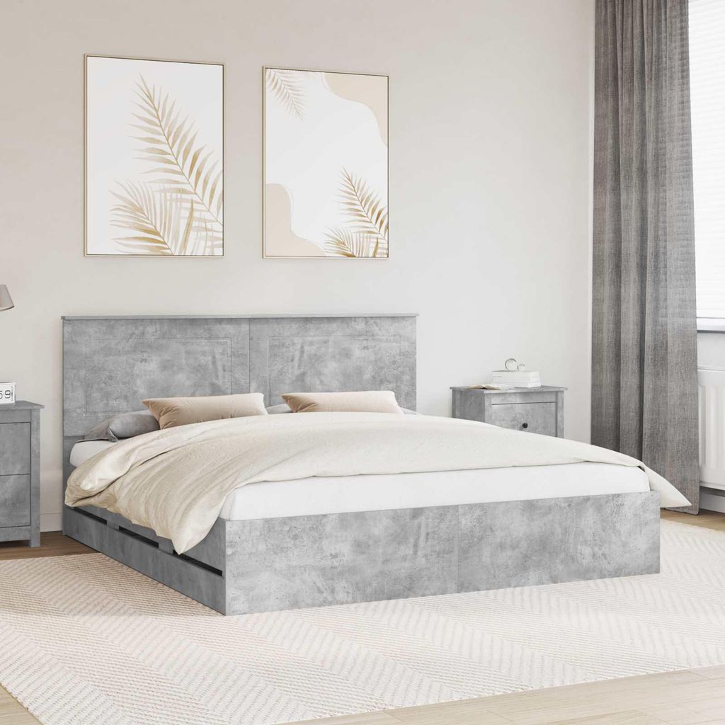 Maison Exclusive - Bettrahmen mit Kopfteil Beton Grau 180 x 200 cm Ingenieurs Holz