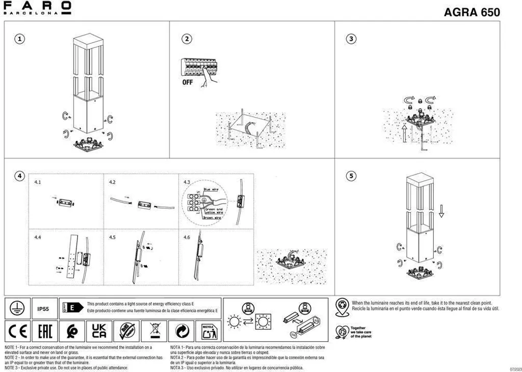 Lampe d'orientation étanche IP54 AGRA 10W 65cm avec éclairage 3000K doux